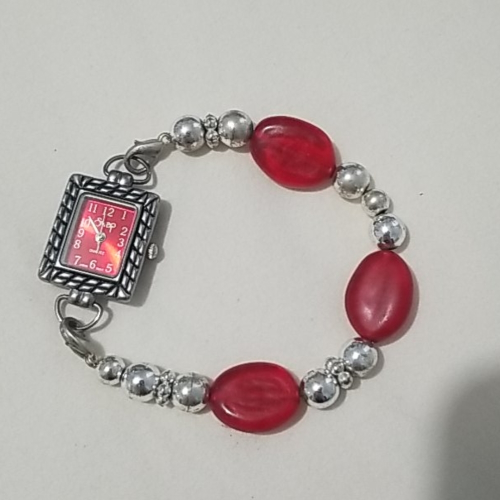 red/silver watch